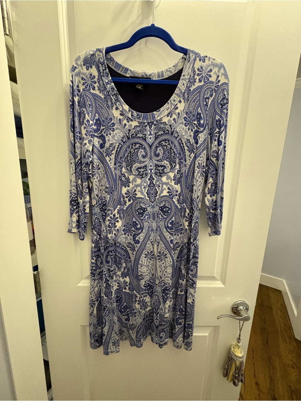 Karen Kane Women's Blue Paisley Scoop Neck Dress